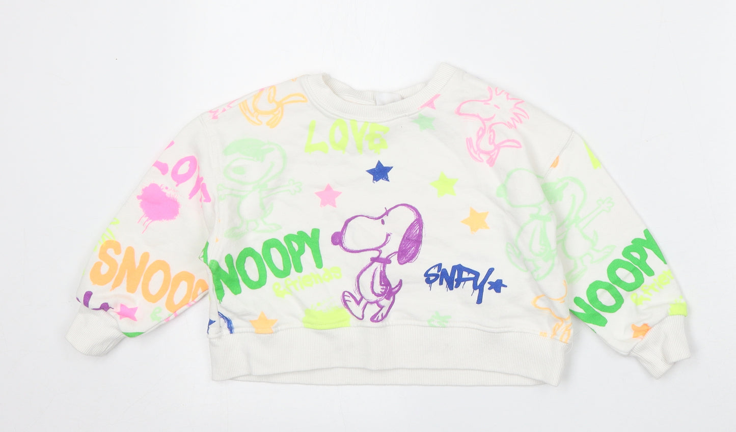 Zara Girls White Geometric Cotton Pullover Sweatshirt Size 6 Years   - SNOOPY
