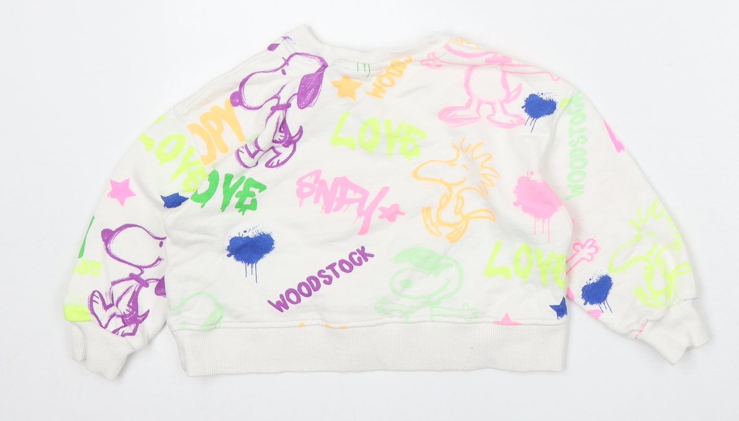 Zara Girls White Geometric Cotton Pullover Sweatshirt Size 6 Years   - SNOOPY