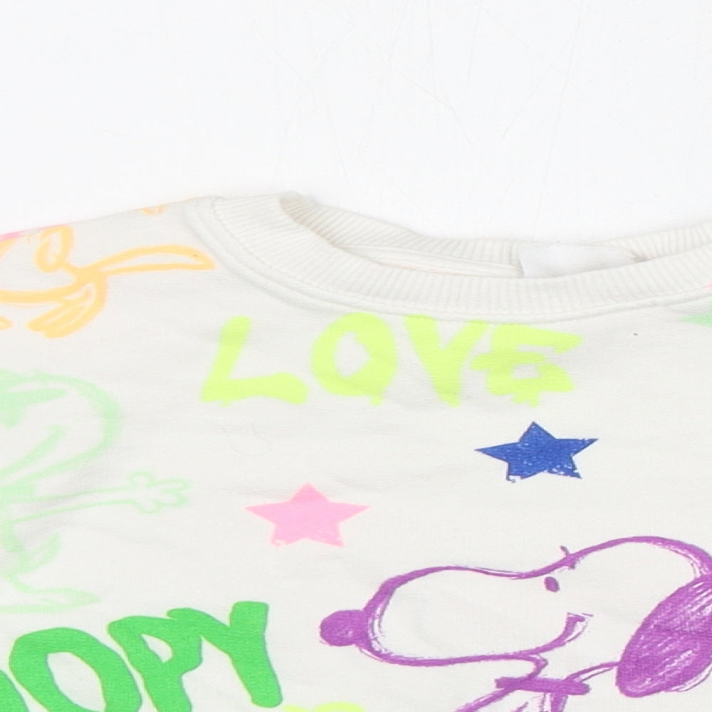 Zara Girls White Geometric Cotton Pullover Sweatshirt Size 6 Years   - SNOOPY