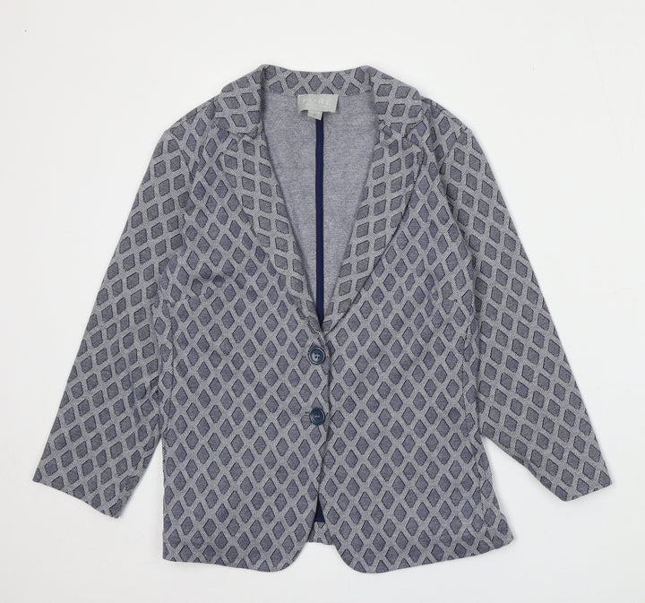 PURE Collection Womens Blue Geometric Cotton Jacket Blazer Size 8