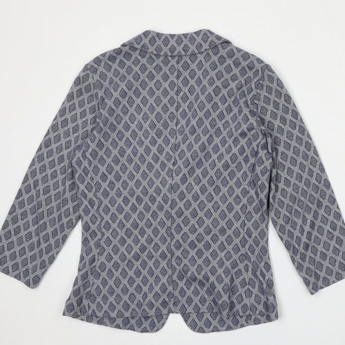 PURE Collection Womens Blue Geometric Cotton Jacket Blazer Size 8
