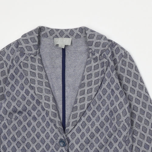 PURE Collection Womens Blue Geometric Cotton Jacket Blazer Size 8