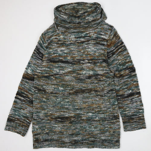 Lakeland Womens Green Roll Neck Striped Acrylic Pullover Jumper Size 18
