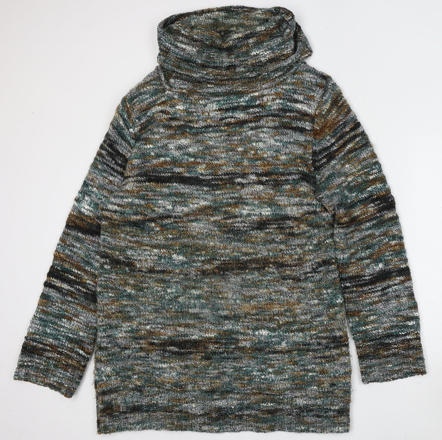Lakeland Womens Green Roll Neck Striped Acrylic Pullover Jumper Size 18