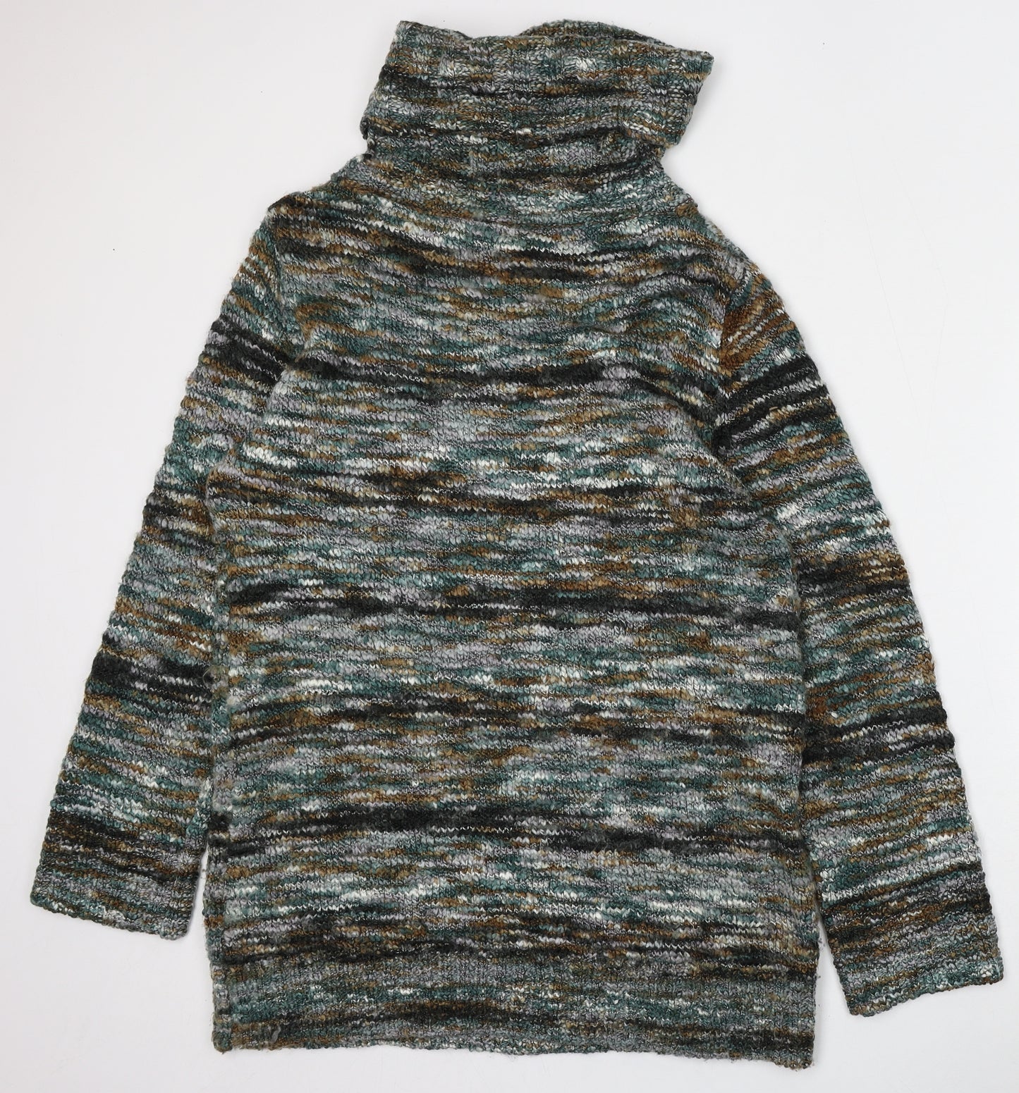 Lakeland Womens Green Roll Neck Striped Acrylic Pullover Jumper Size 18