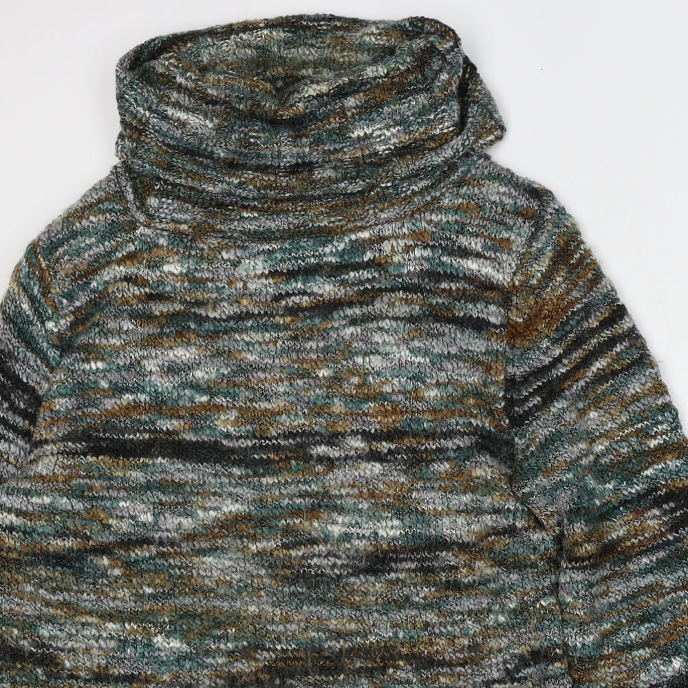 Lakeland Womens Green Roll Neck Striped Acrylic Pullover Jumper Size 18
