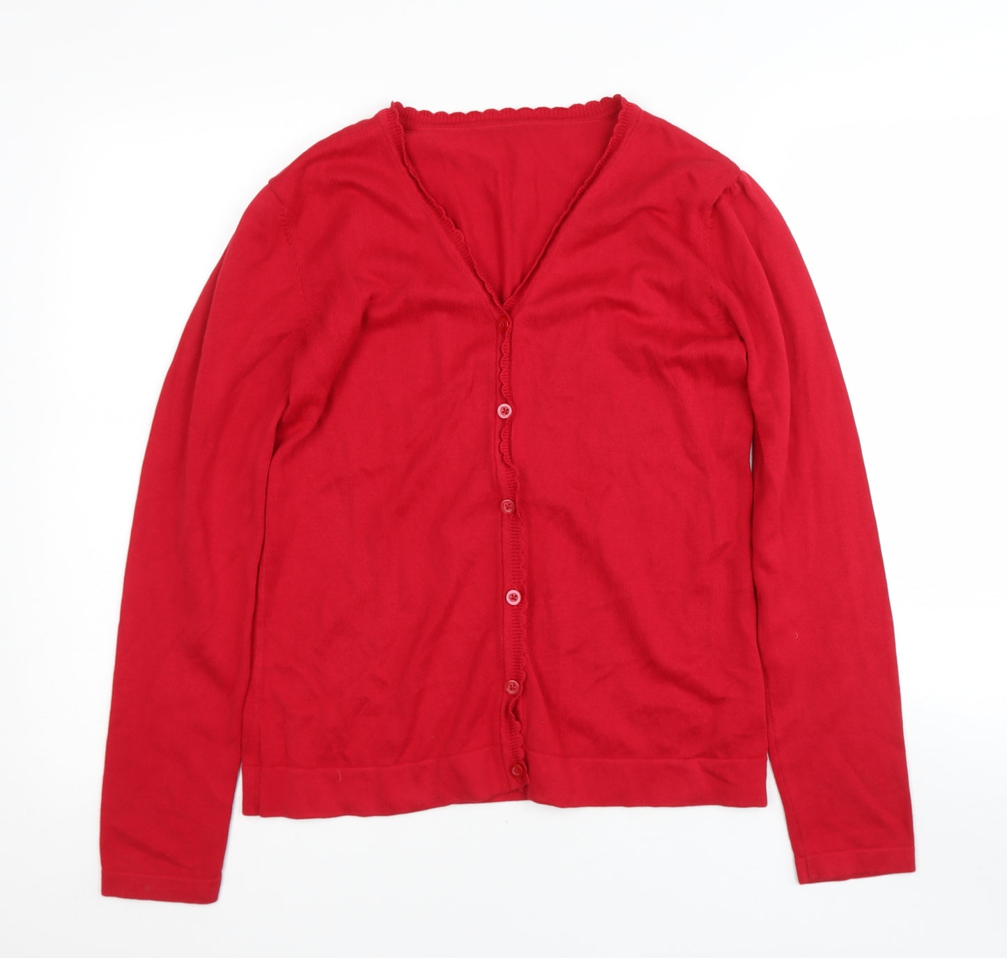 GEOTGE Girls Red V-Neck  Cotton Cardigan Jumper Size 13-14 Years