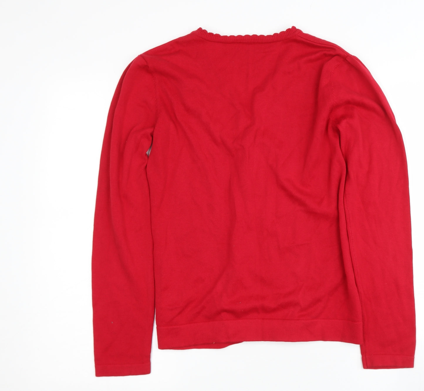 GEOTGE Girls Red V-Neck  Cotton Cardigan Jumper Size 13-14 Years