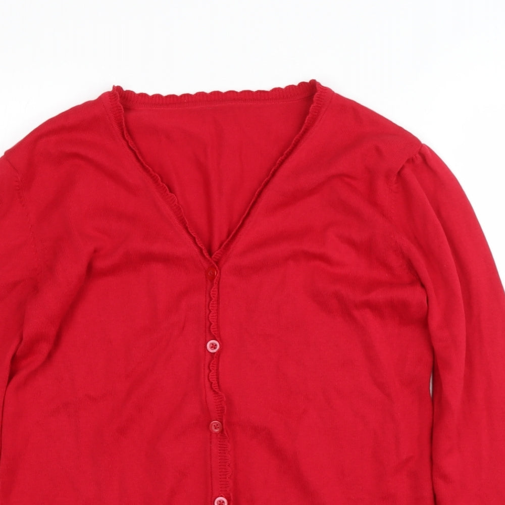 GEOTGE Girls Red V-Neck  Cotton Cardigan Jumper Size 13-14 Years