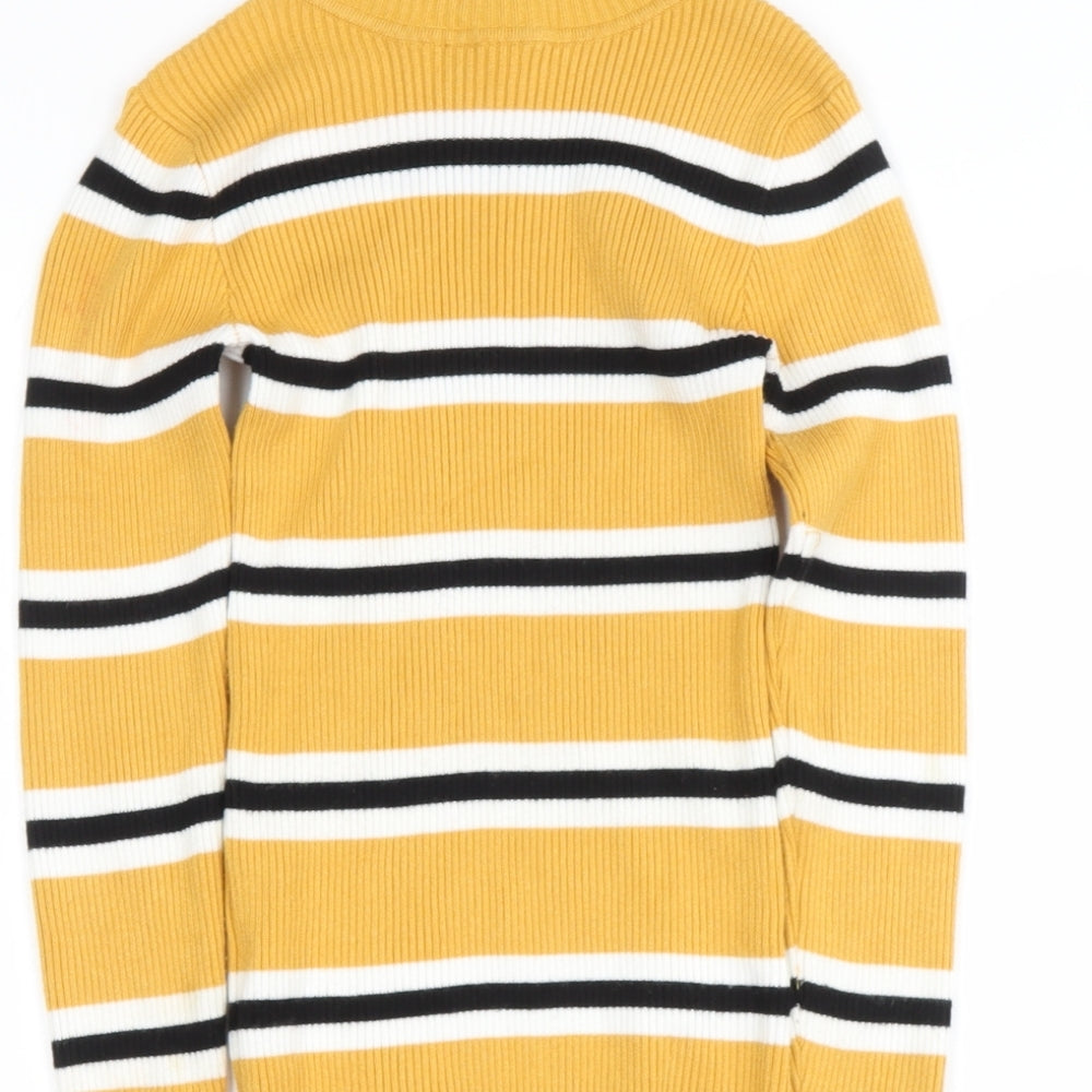 Primark Girls Multicoloured Roll Neck Striped Viscose Pullover Jumper Size 9-10 Years