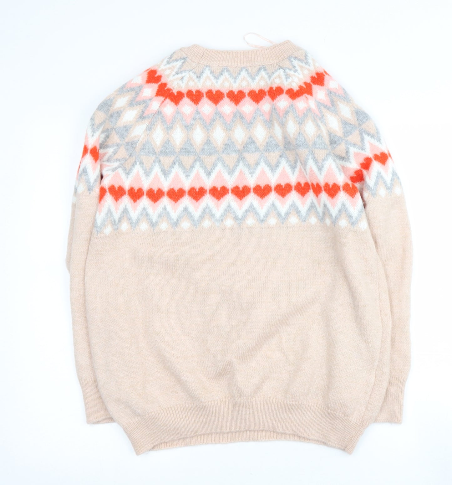 Papya Womens Beige Round Neck Geometric Acrylic Pullover Jumper Size S