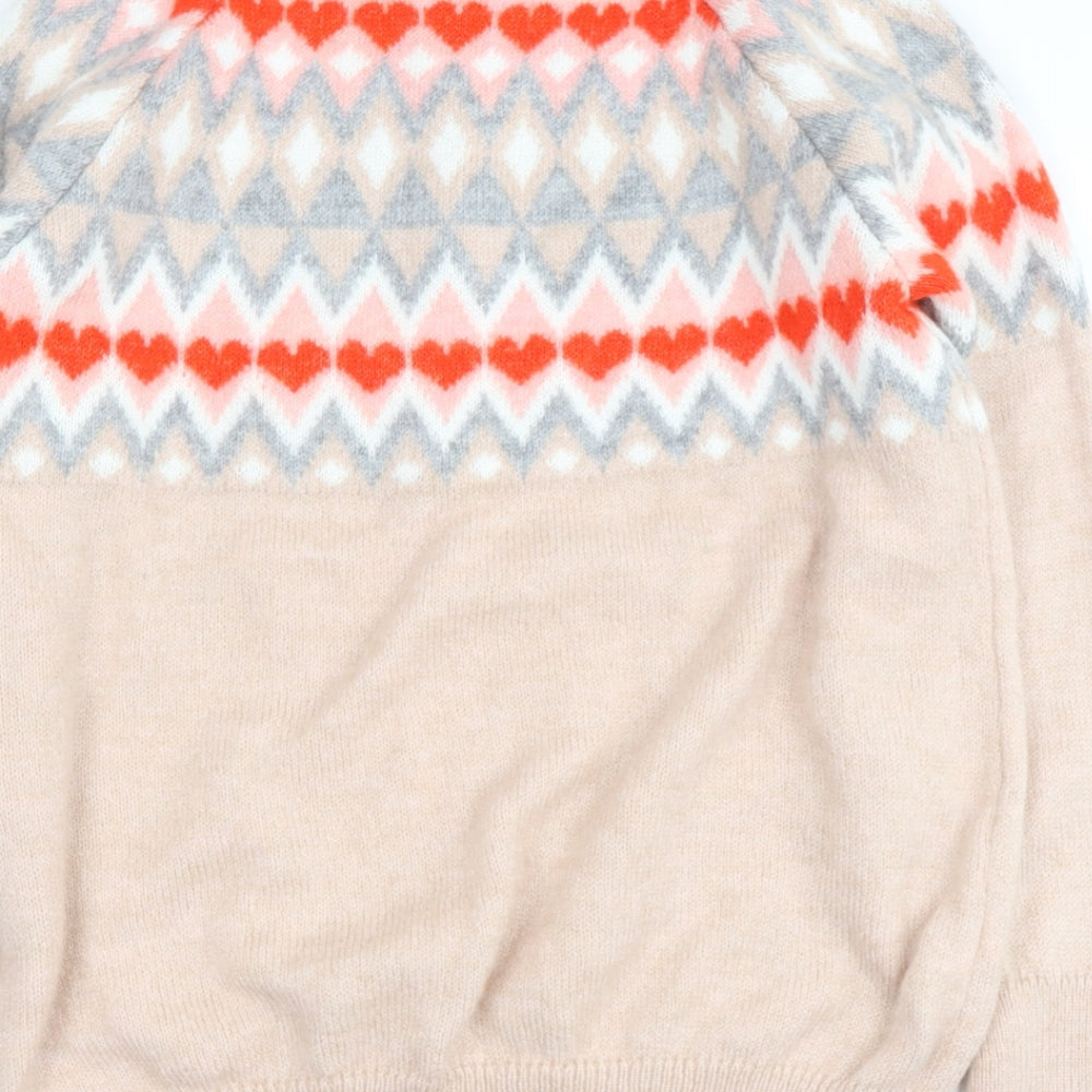 Papya Womens Beige Round Neck Geometric Acrylic Pullover Jumper Size S