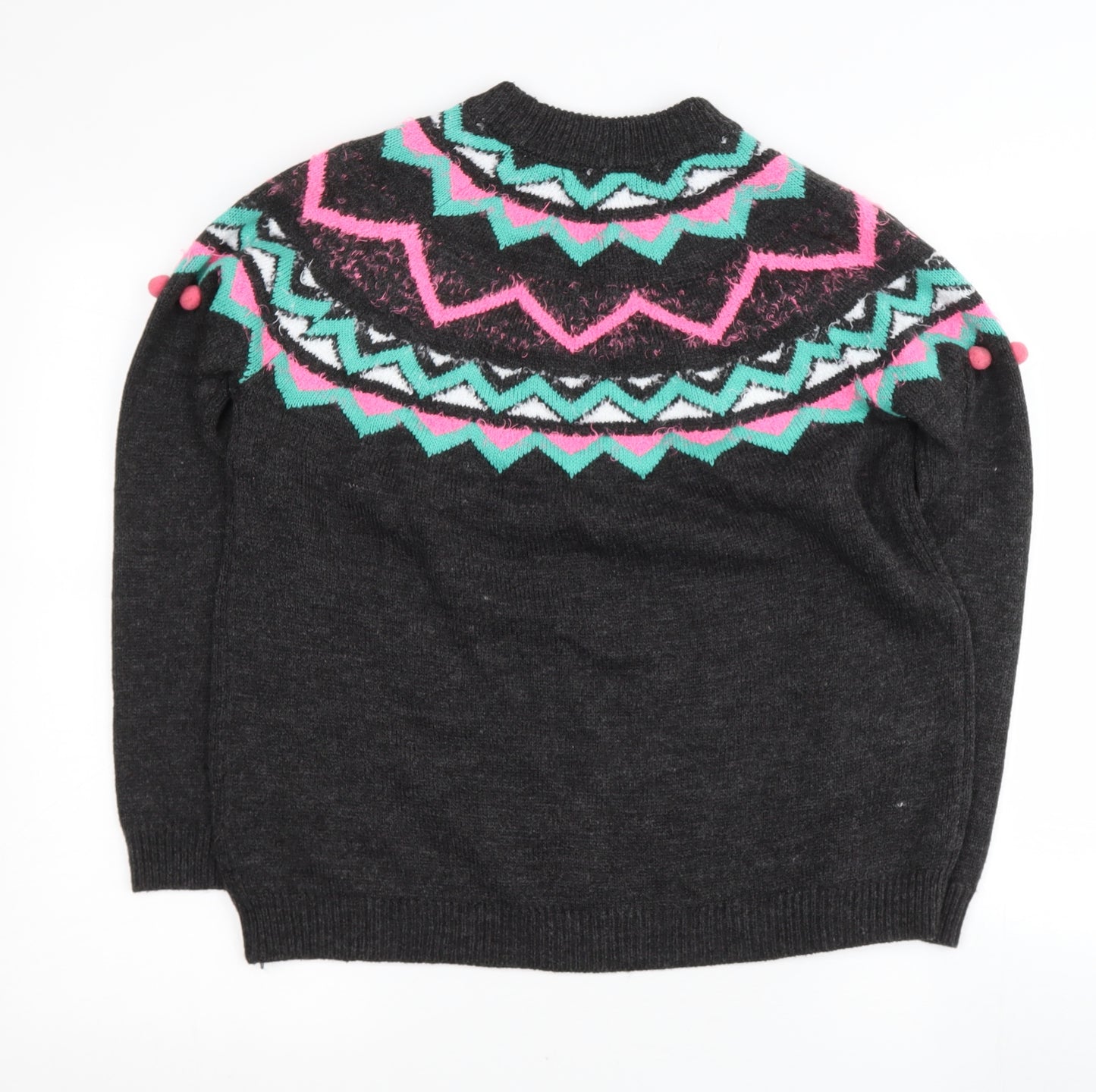 Papya Womens Grey Round Neck Geometric Acrylic Pullover Jumper Size M   - fab