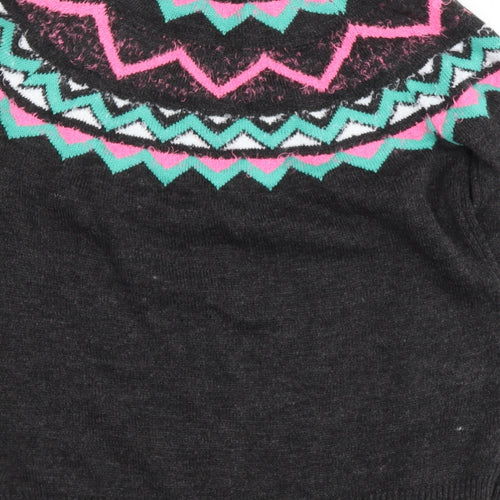 Papya Womens Grey Round Neck Geometric Acrylic Pullover Jumper Size M   - fab