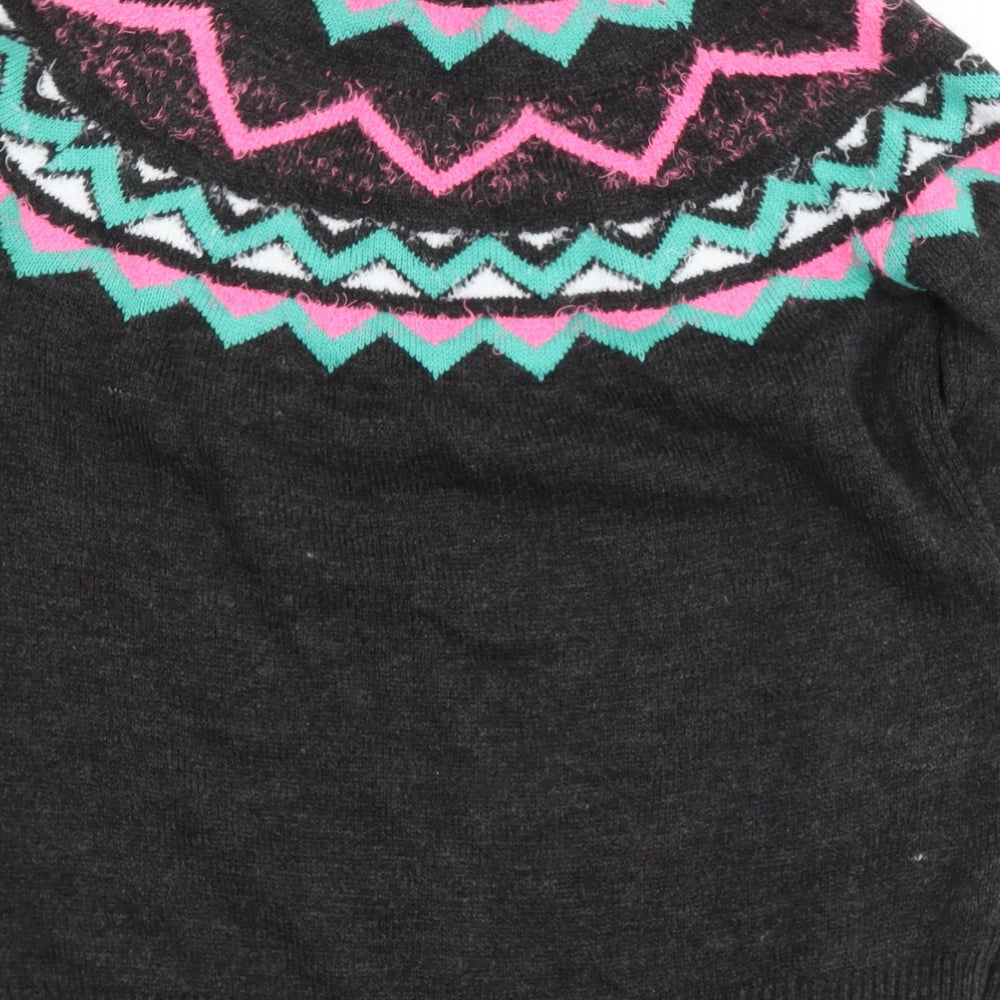 Papya Womens Grey Round Neck Geometric Acrylic Pullover Jumper Size M   - fab