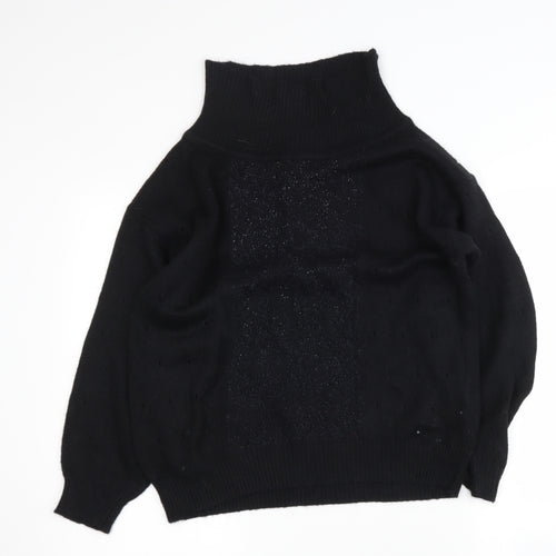 Expressions Womens Black Roll Neck  Nylon Pullover Jumper Size S