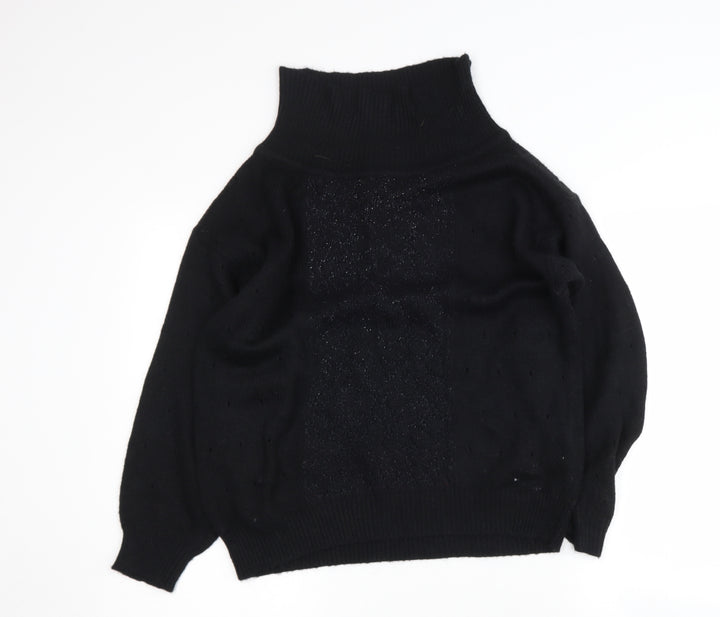 Expressions Womens Black Roll Neck  Nylon Pullover Jumper Size S
