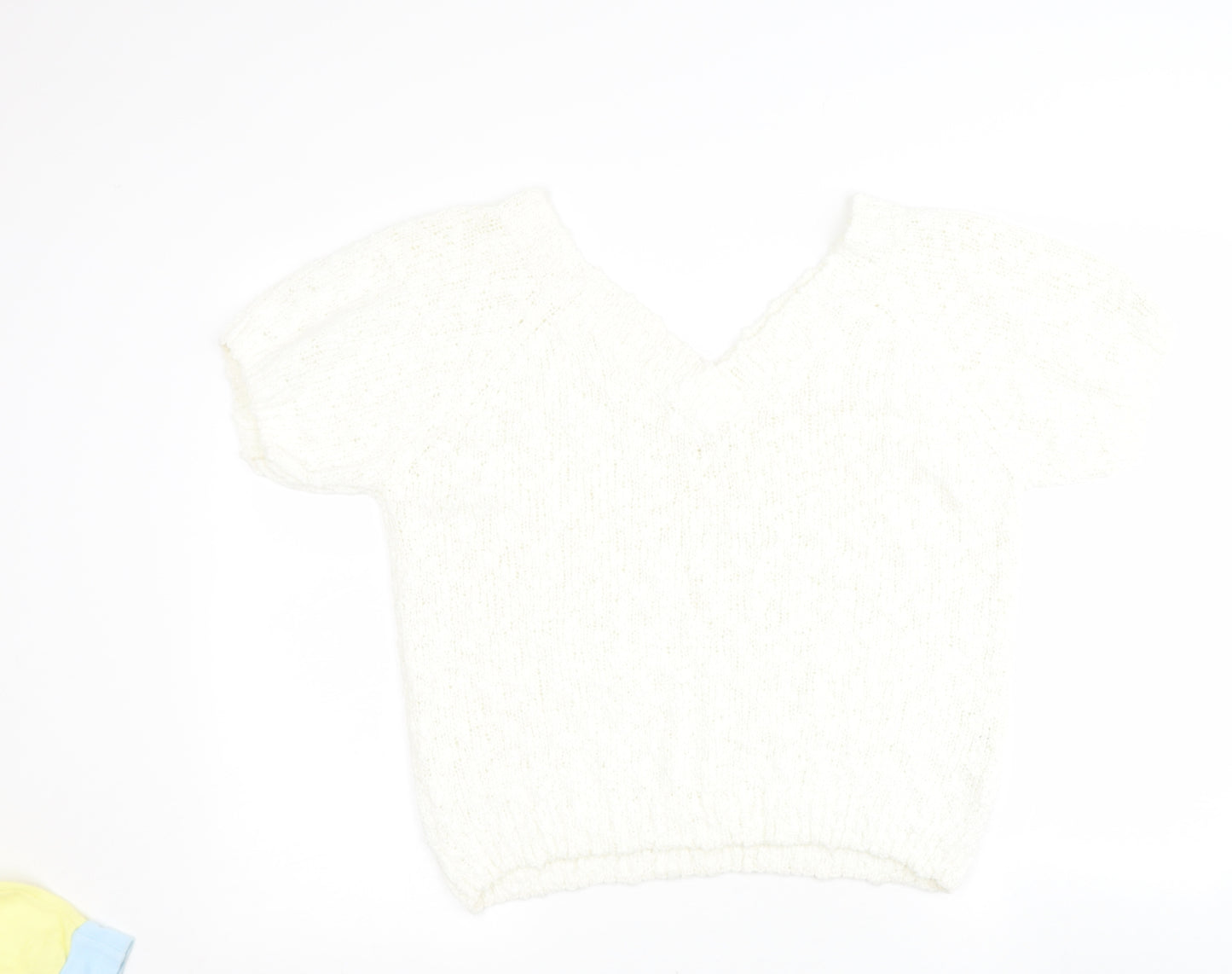 Casual Woman Womens Beige V-Neck  Acrylic Pullover Jumper Size 10