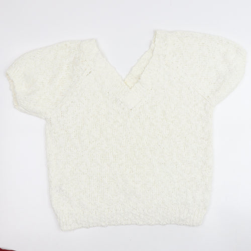 Casual Woman Womens Beige V-Neck  Acrylic Pullover Jumper Size 10