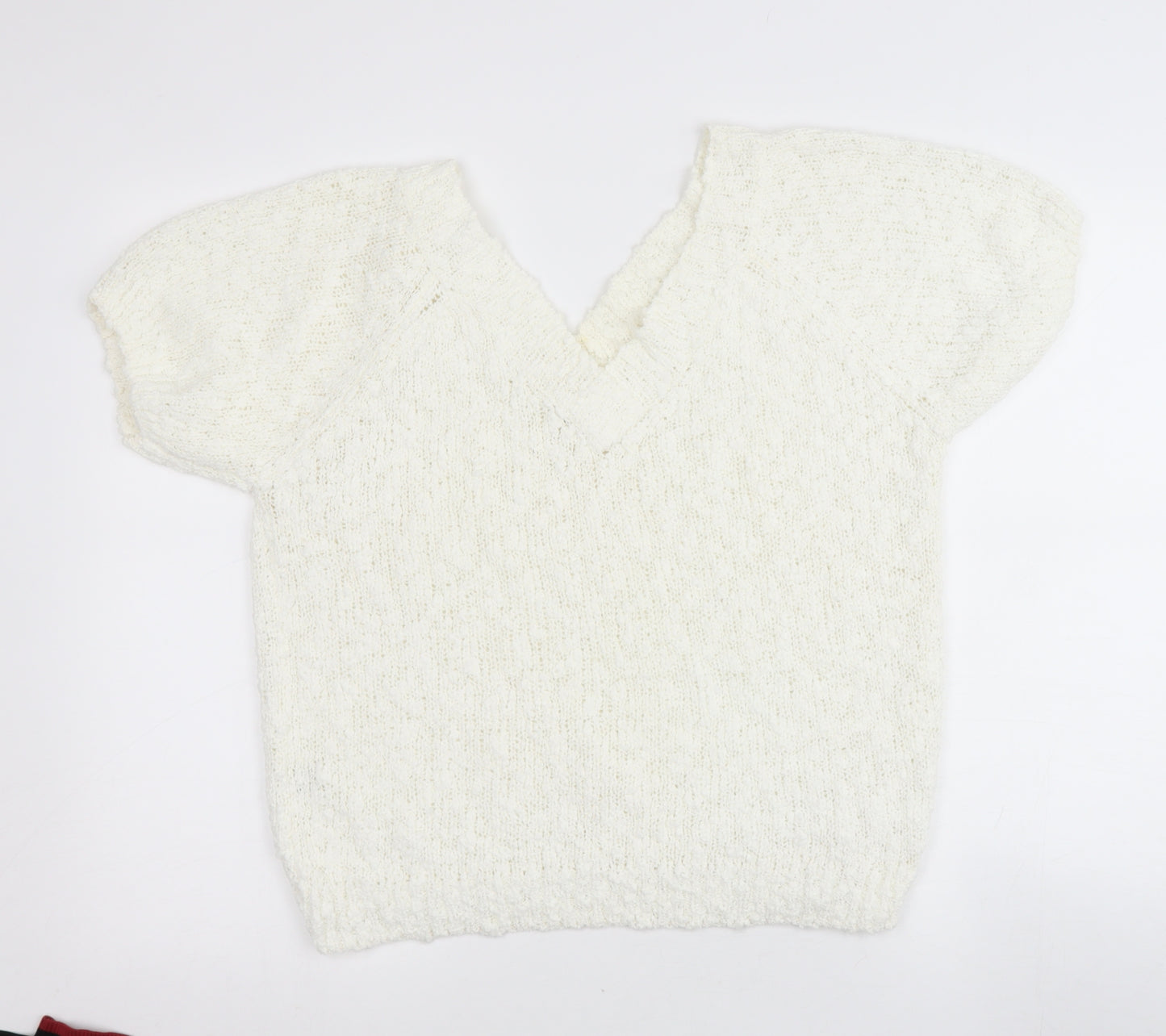 Casual Woman Womens Beige V-Neck  Acrylic Pullover Jumper Size 10