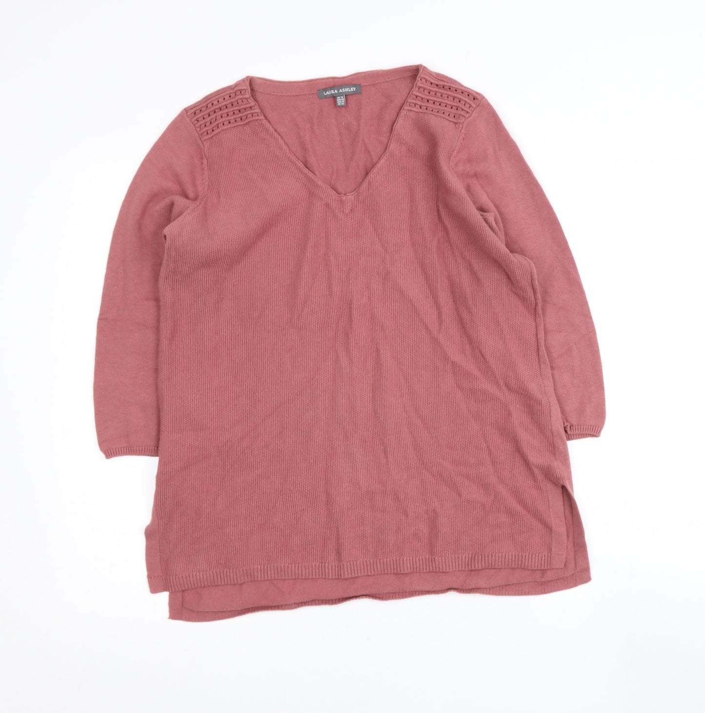 Laura Ashley Womens Pink V-Neck  Cotton Pullover Jumper Size 14