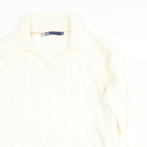 Preworn Womens Beige Collared  Acrylic Pullover Jumper Size 14