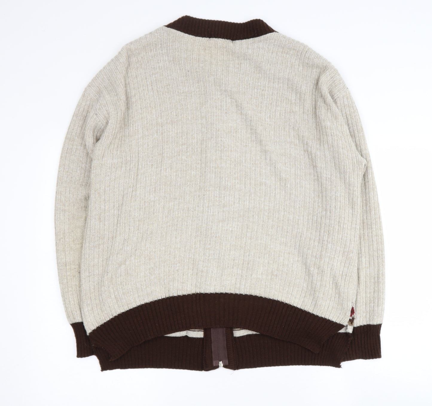 Bellisimo Mens Beige V-Neck Geometric Acrylic Full Zip Jumper