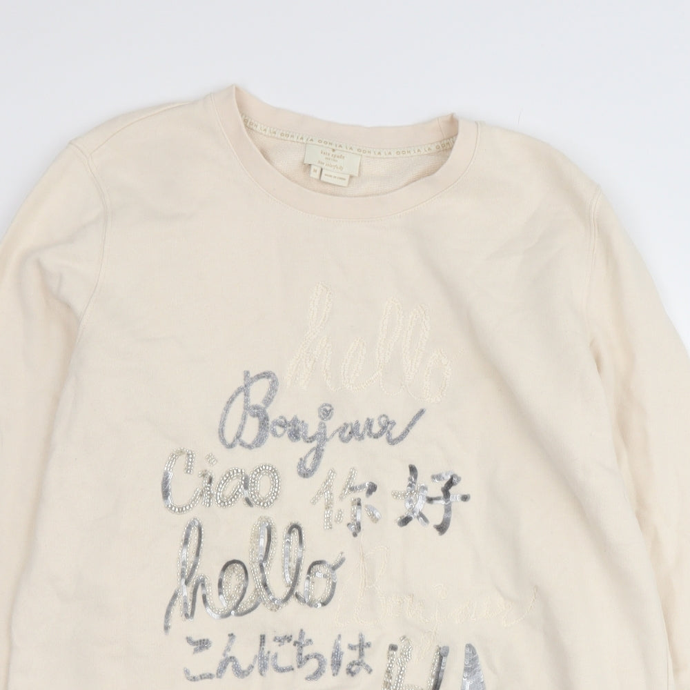 kate spade Womens Beige  Cotton Pullover Hoodie Size M   - hello
