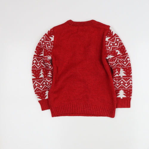 Tesco Boys Red Round Neck  Polyester Pullover Jumper Size 4-5 Years   - Rudolph