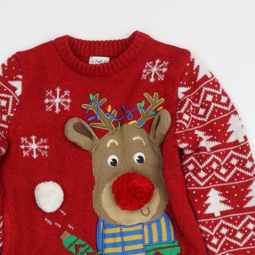 Tesco Boys Red Round Neck  Polyester Pullover Jumper Size 4-5 Years   - Rudolph