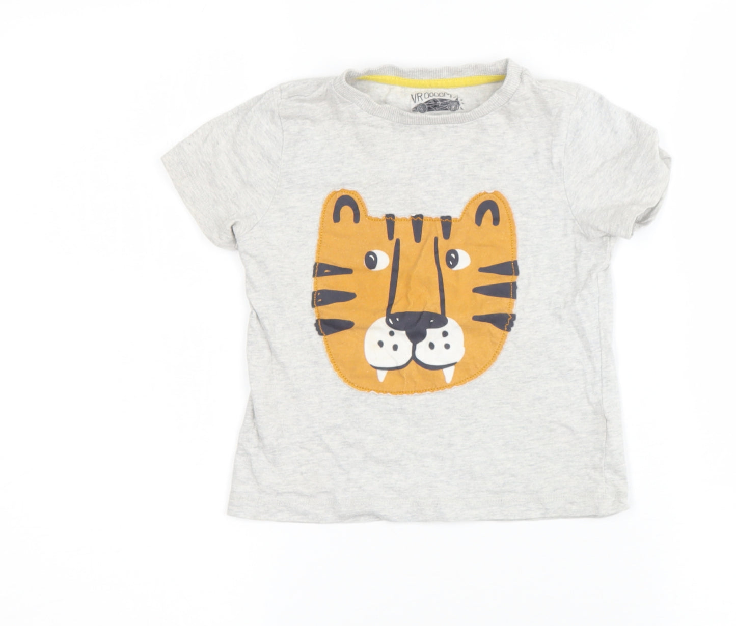 F&F Boys Grey  Cotton Basic T-Shirt Size 2 Years Round Neck  - Lion