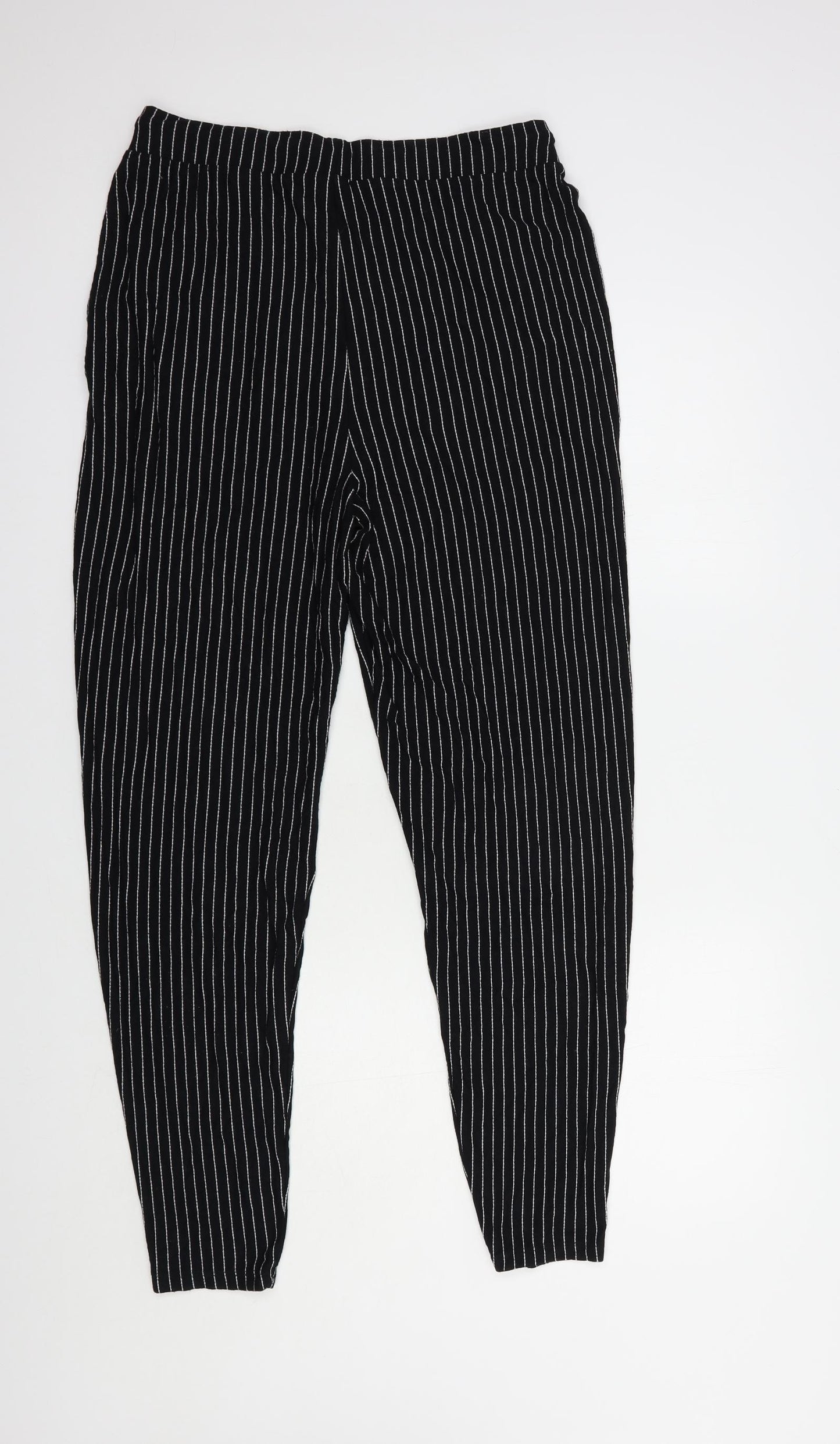 NEXT Womens Black Striped Viscose Jogger Trousers Size 14 L29 in Regular Drawstring
