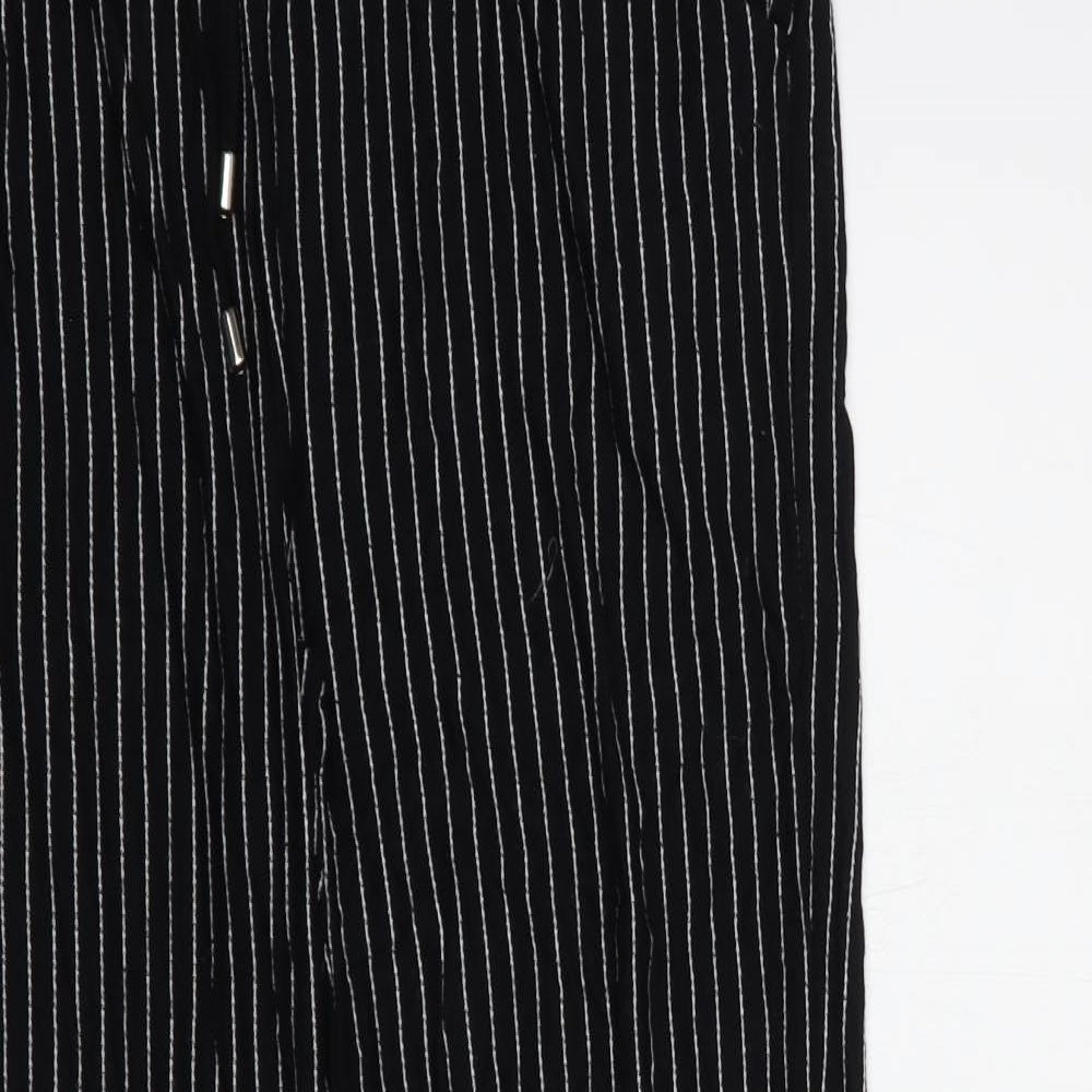 NEXT Womens Black Striped Viscose Jogger Trousers Size 14 L29 in Regular Drawstring