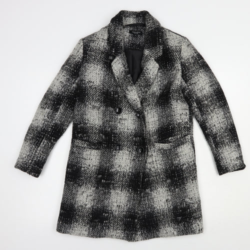 New Look Womens Grey Plaid  Pea Coat Coat Size 8  Button