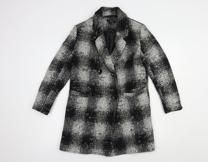 New Look Womens Grey Plaid Pea Coat Coat Size 8 Button