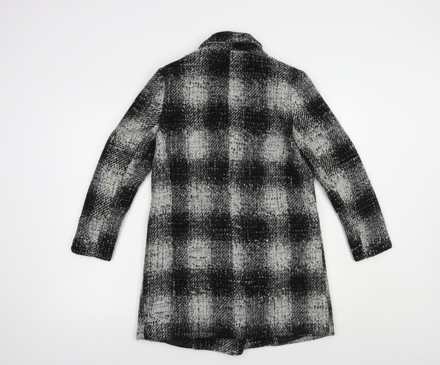 New Look Womens Grey Plaid  Pea Coat Coat Size 8  Button