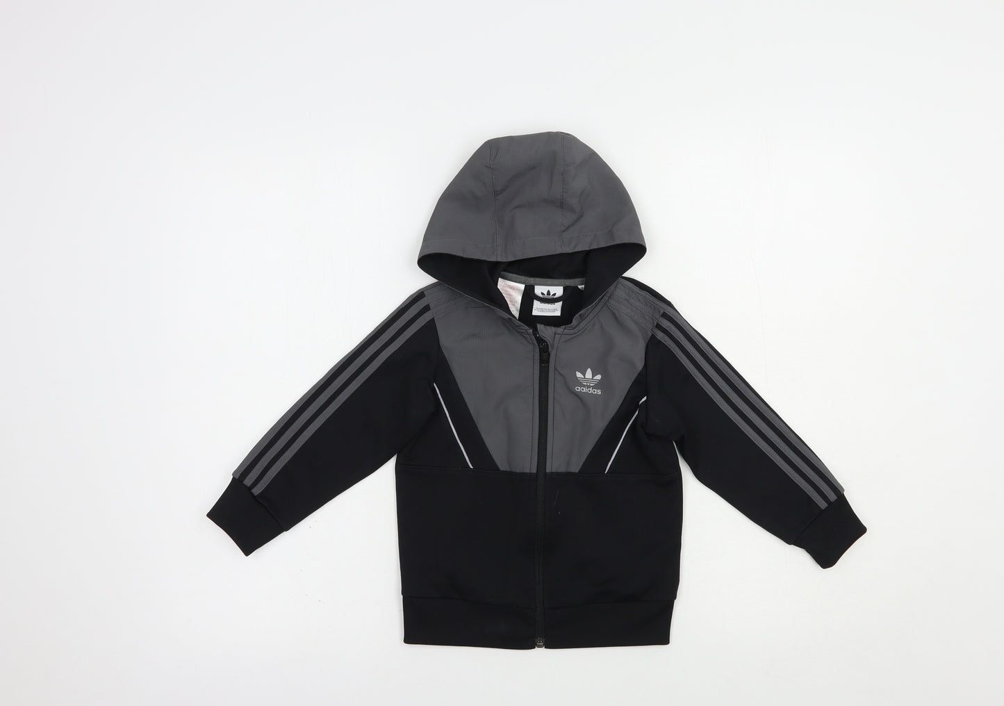 adidas Boys Black  Polyester Full Zip Hoodie Size 3-4 Years  Zip