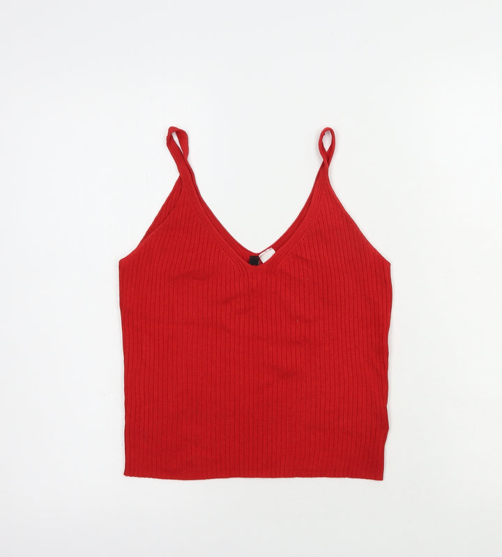 H&M Womens Red  Viscose Camisole Blouse Size S V-Neck