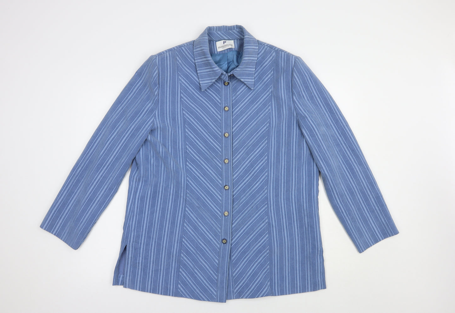 Frankenwalder Womens Blue Striped  Jacket Blazer Size 14  Button