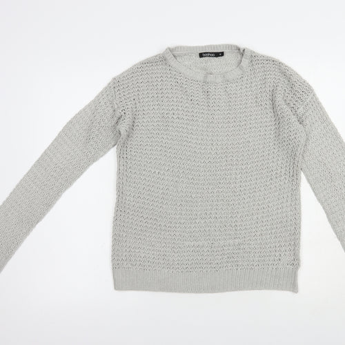 Boohoo Womens Grey Crew Neck  Acrylic Pullover Jumper Size M