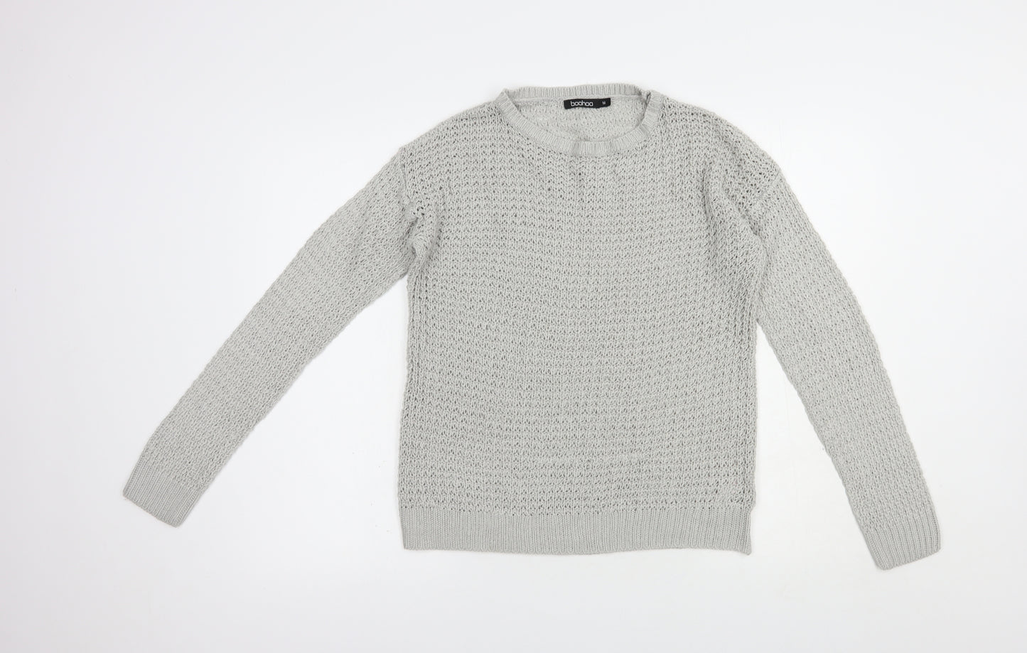Boohoo Womens Grey Crew Neck  Acrylic Pullover Jumper Size M