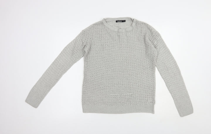 Boohoo Womens Grey Crew Neck  Acrylic Pullover Jumper Size M