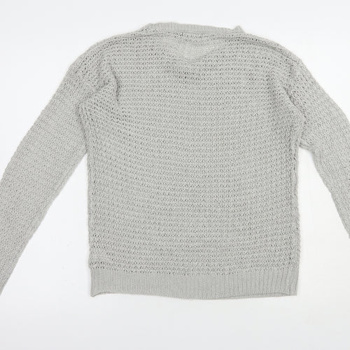 Boohoo Womens Grey Crew Neck  Acrylic Pullover Jumper Size M