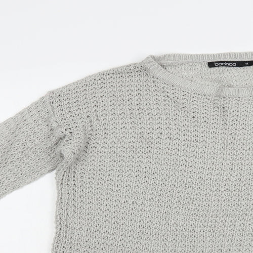 Boohoo Womens Grey Crew Neck  Acrylic Pullover Jumper Size M