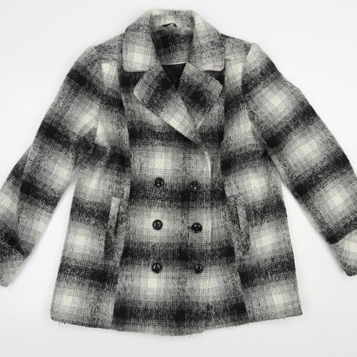 M&Co Womens Grey Plaid  Pea Coat Coat Size 14  Button