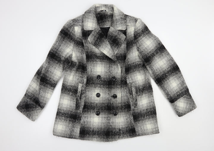 M&Co Womens Grey Plaid  Pea Coat Coat Size 14  Button