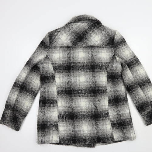 M&Co Womens Grey Plaid  Pea Coat Coat Size 14  Button