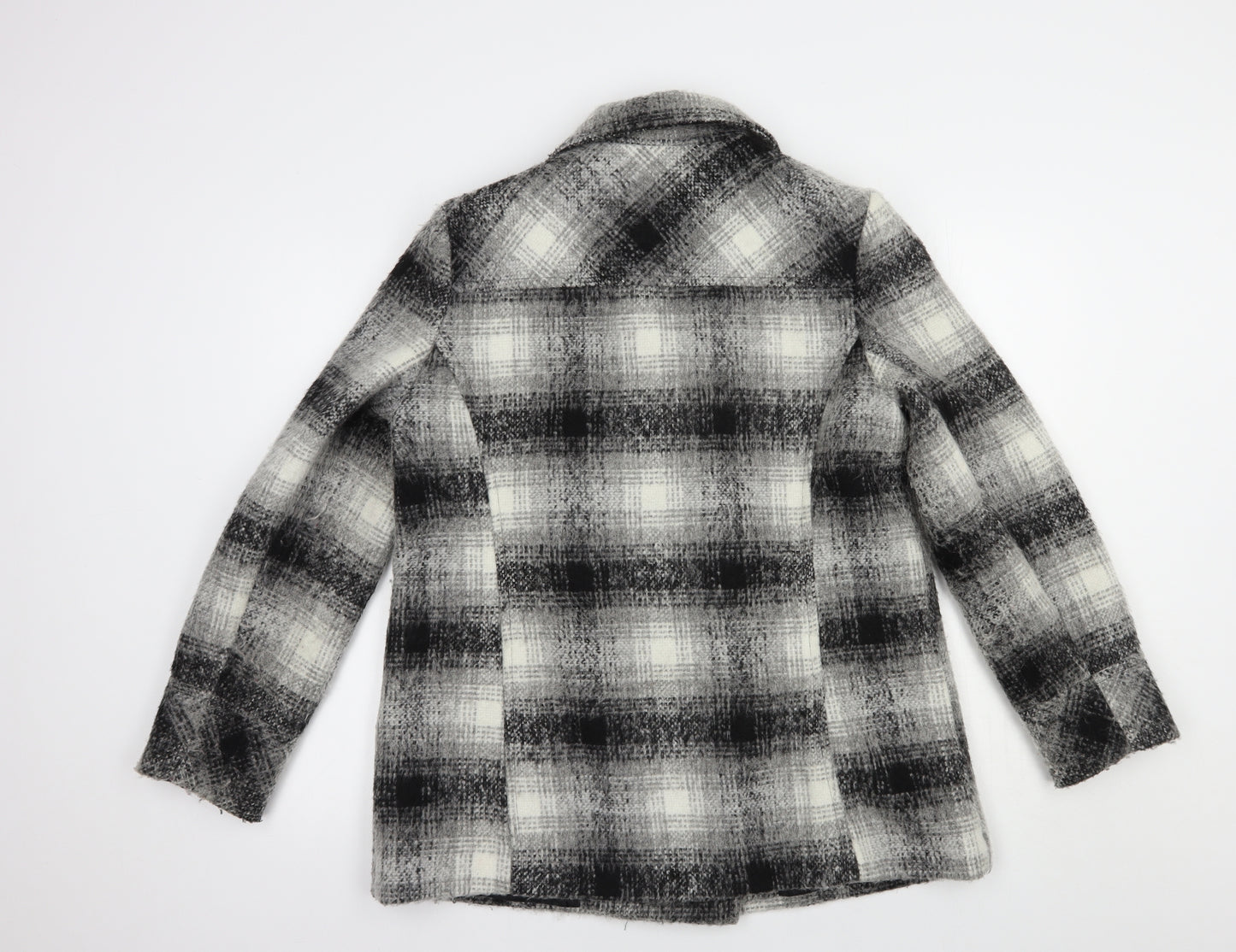 M&Co Womens Grey Plaid  Pea Coat Coat Size 14  Button