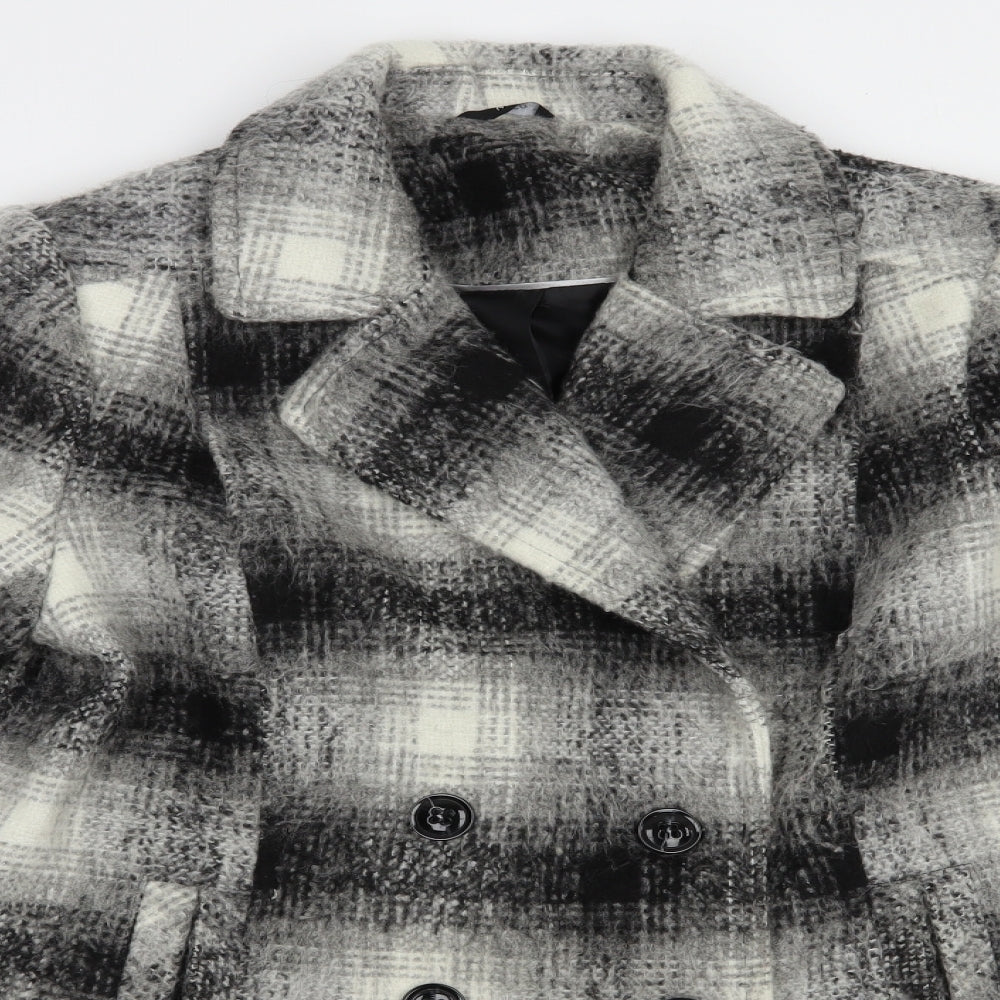 M&Co Womens Grey Plaid  Pea Coat Coat Size 14  Button