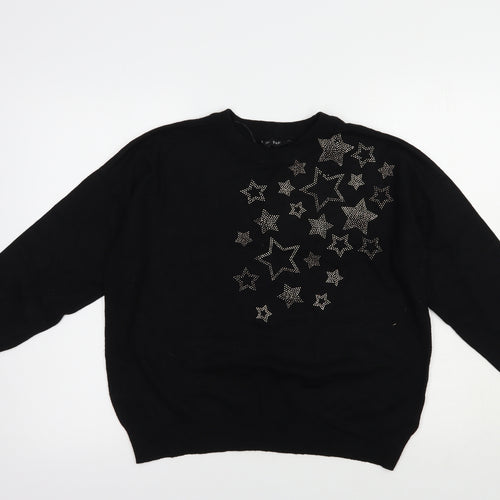 F&F Womens Black Crew Neck  Viscose Pullover Jumper Size 14   - Stars